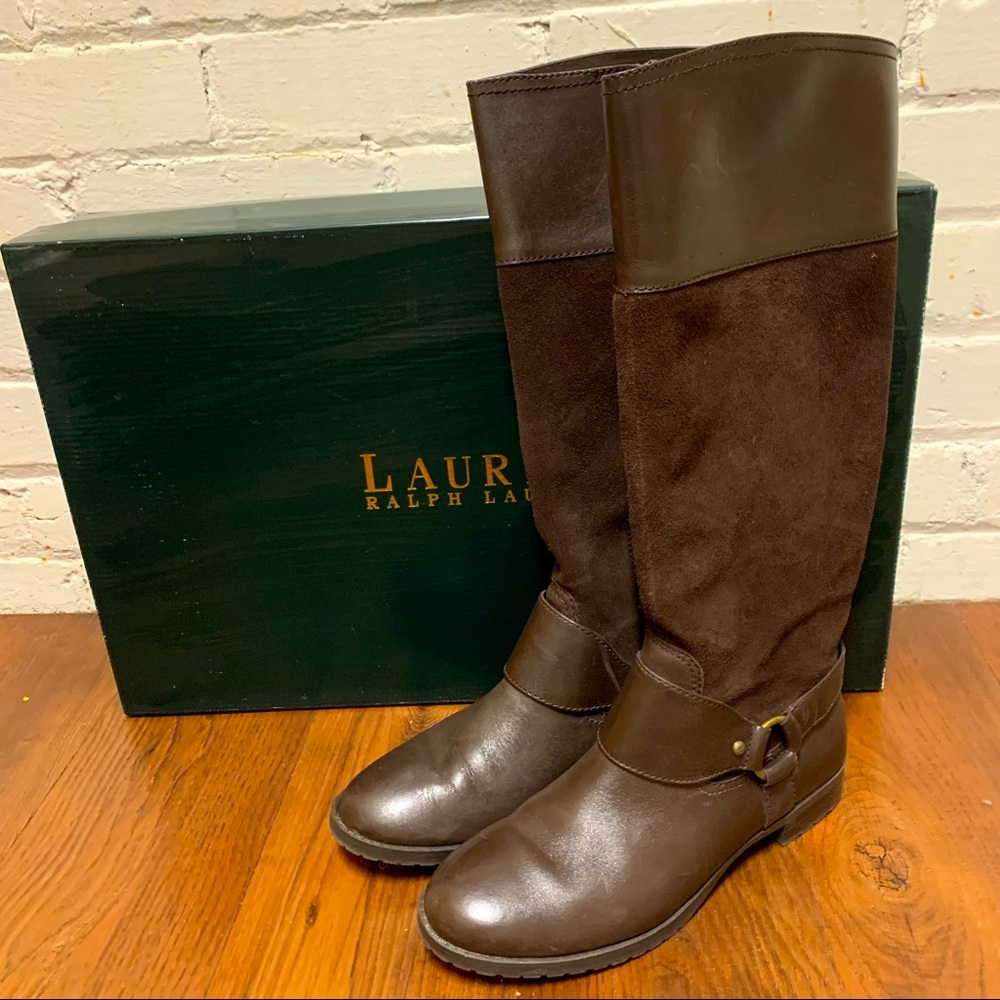 Lauren Ralph Lauren Dark Brown Leather & Suede Over-the-Knee Boots